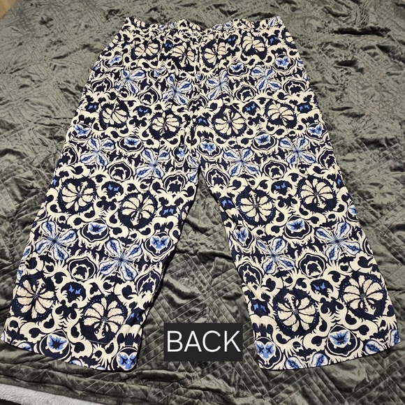 Rachel Zoe Blue & Cream Linen Blend Paisley Print Wide Leg Pants Size 3X NWT - Picture 3 of 12